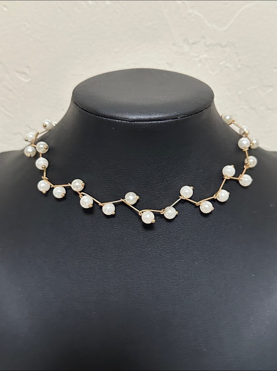 Jewelry - 137.  Gold Tone & Faux Pearl Choker Necklace